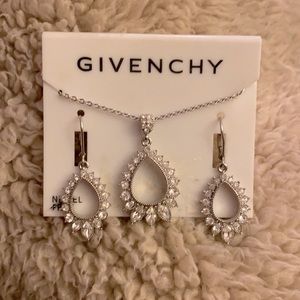 Beautiful Givenchy silver and crystal earrings and necklace set.  With tag.